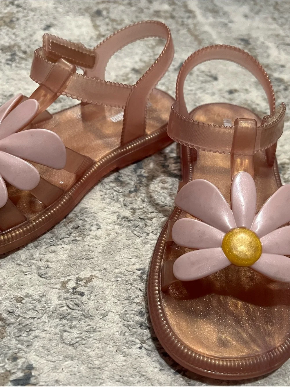 Mini Melissa Copper Jelly Sandals with Pink Daisy and Gold Center; girls 1